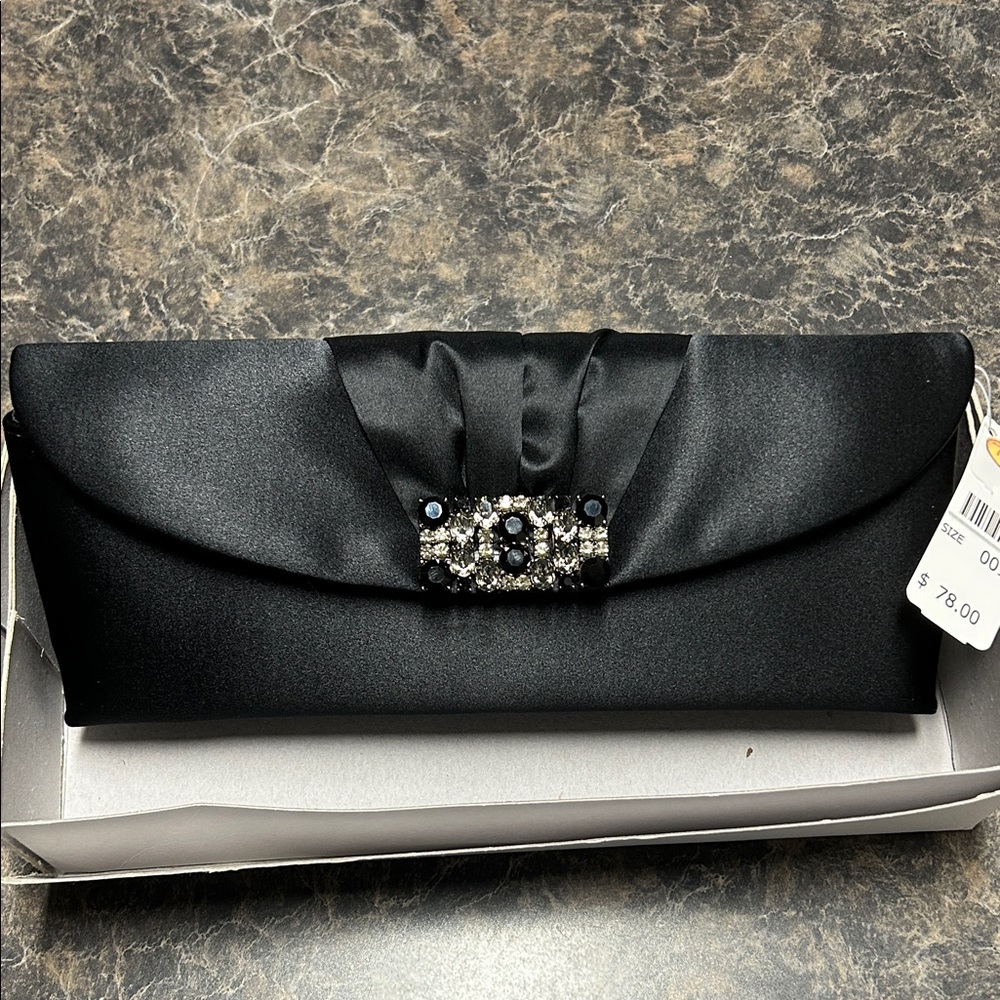 Talbots - Black Satin Evening Bag with Jeweled Closure. NWT